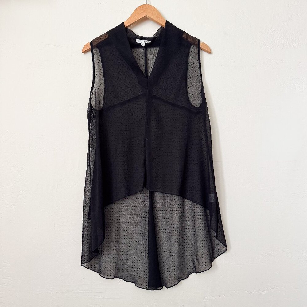 Sheer Sleeveless High-Low Hem Blouse Black Med